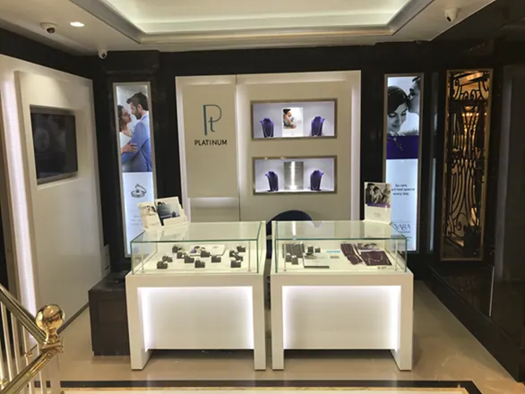 Platinum display counter at a retail jeweller